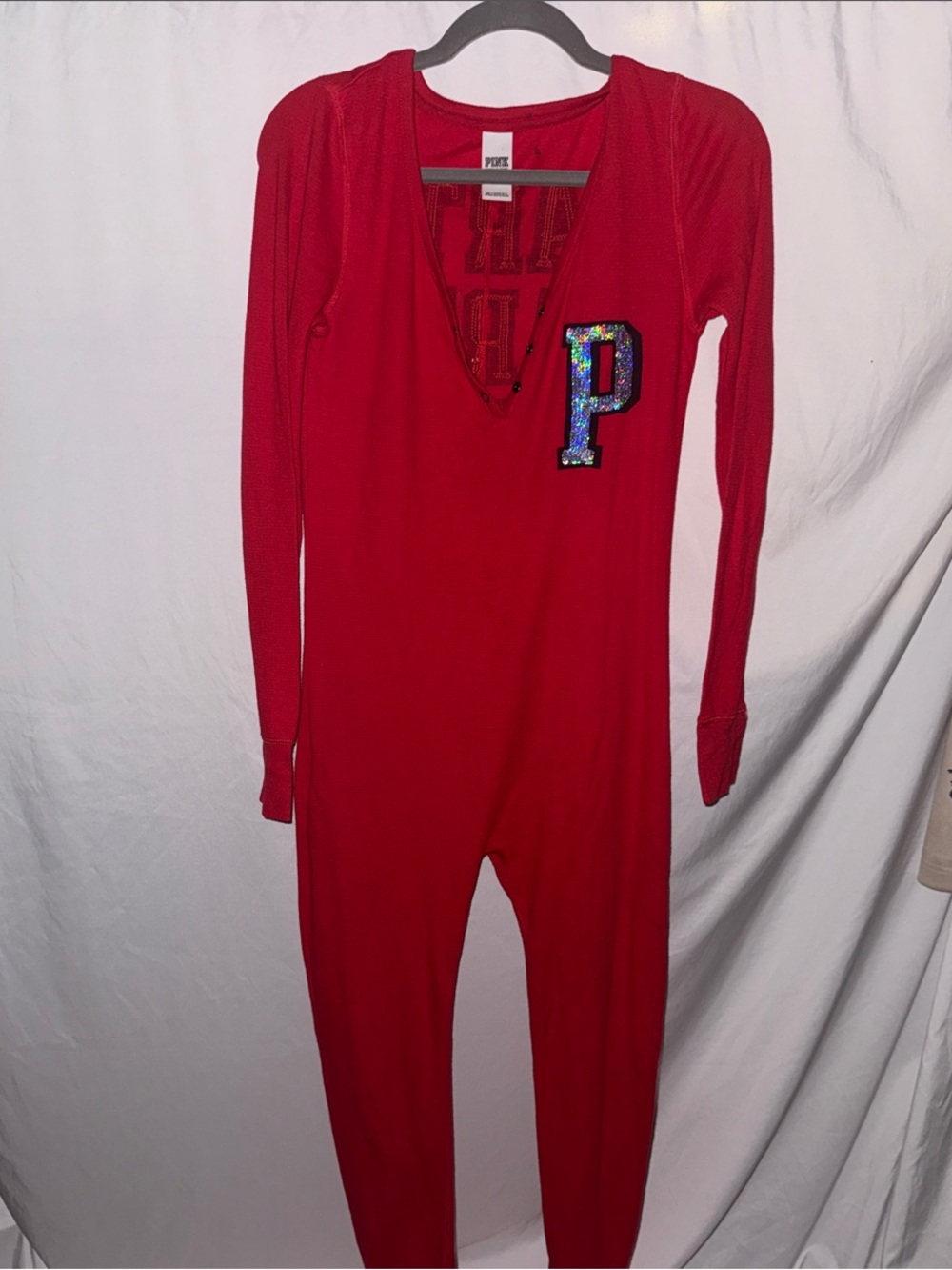 PINK Victoria's Secret Red Sequin 'P' One-Piece Pajama